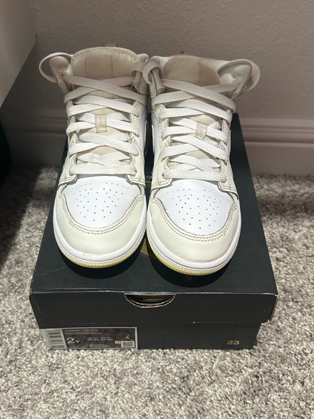 Jordan Kids White and Cream High-Top Sneakers